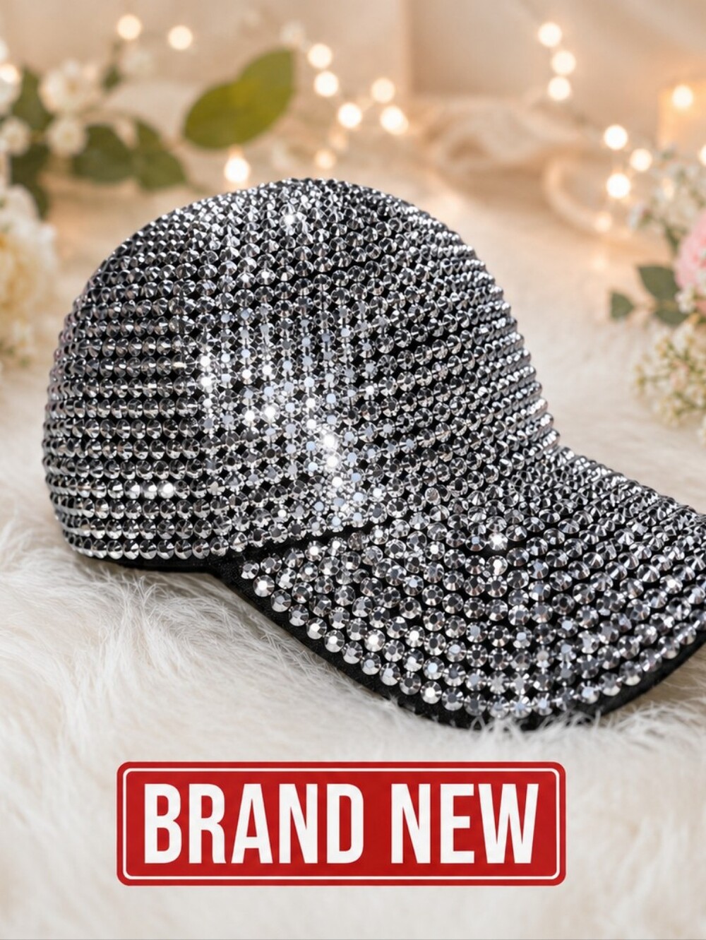 C.C Bling Crystal Embellished Silver Baseball Cap Hat BNWT